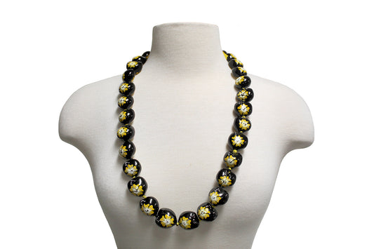 Flower Kukui Nuts Lei- Black/Yellow