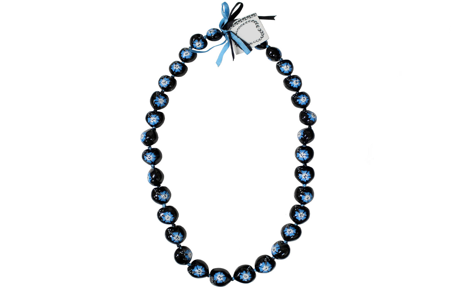 Flower Kukui Nuts Lei- Black/Blue