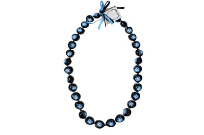 Flower Kukui Nuts Lei- Black/Blue