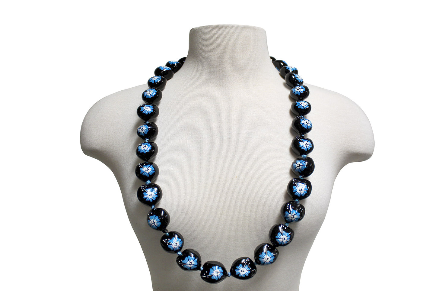 Flower Kukui Nuts Lei- Black/Blue