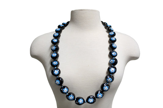Flower Kukui Nuts Lei- Black/Blue