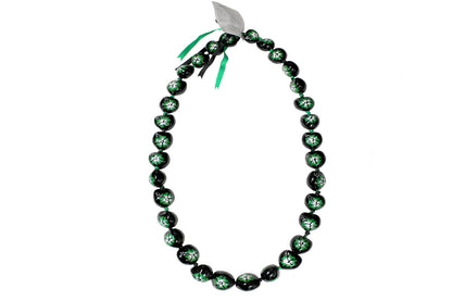 Flower Kukui Nuts Lei- Black/Green