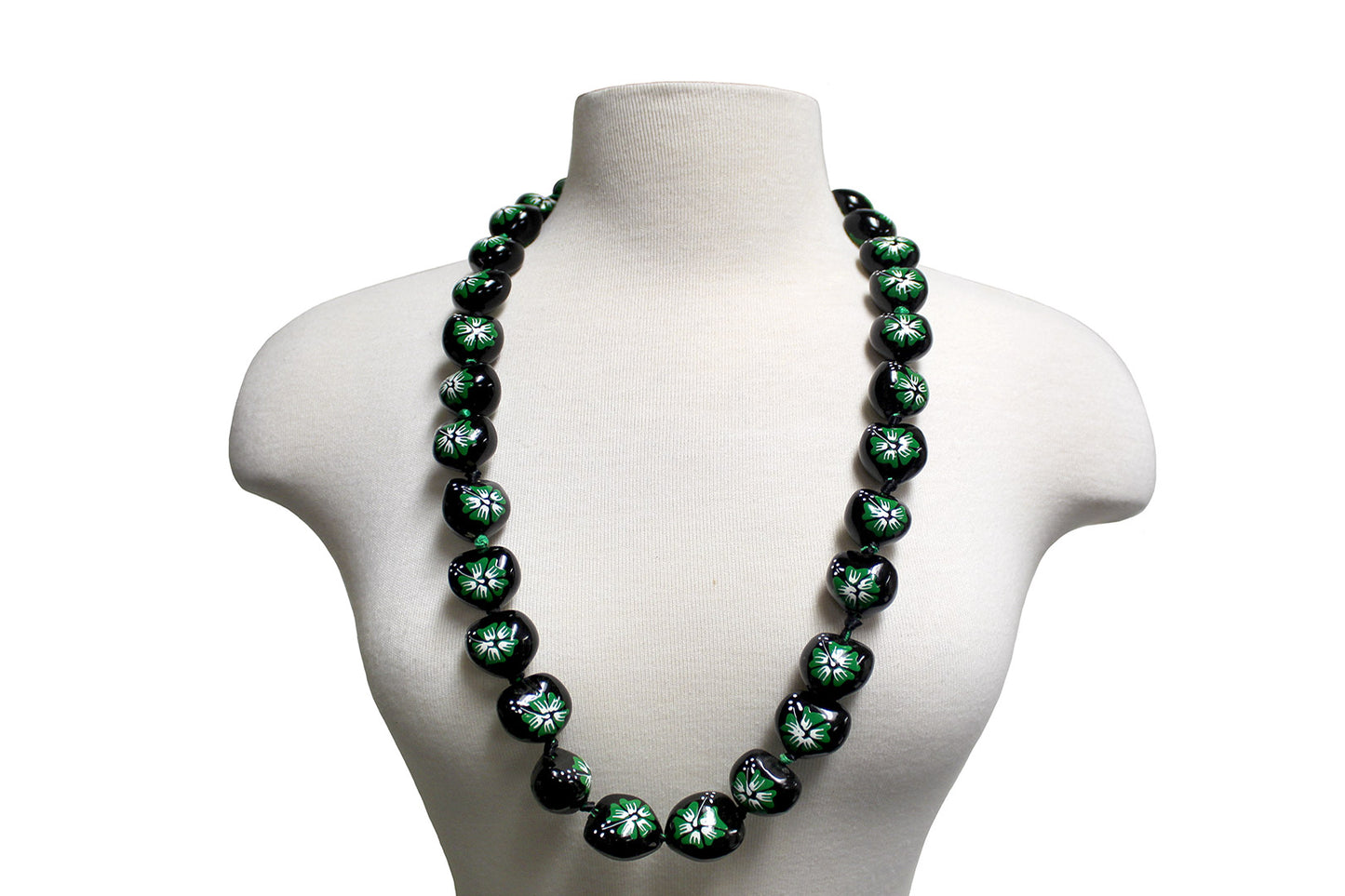 Flower Kukui Nuts Lei- Black/Green
