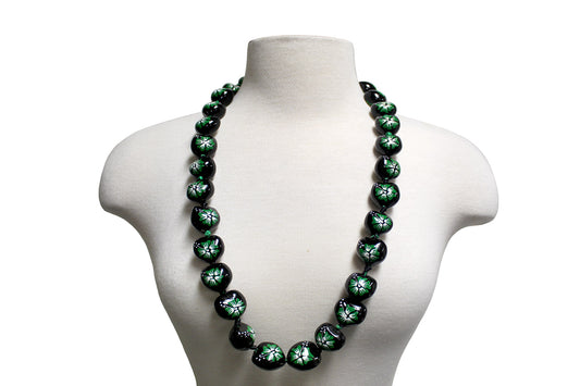 Flower Kukui Nuts Lei- Black/Green