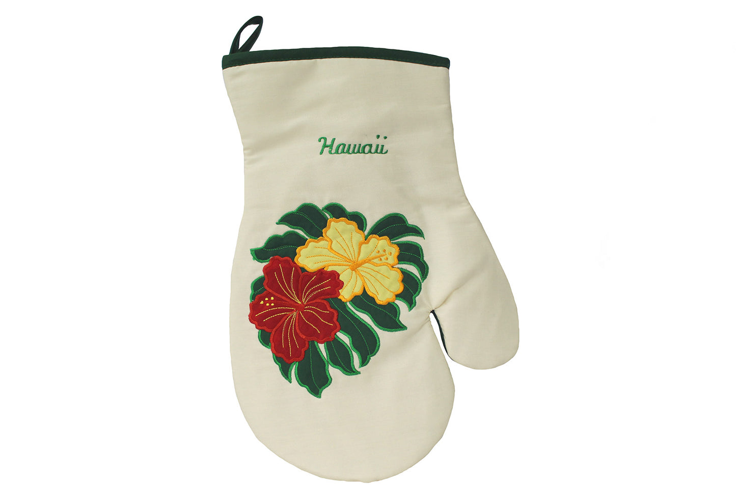 Quilted Oven Mitt Single - Red Hibiscus