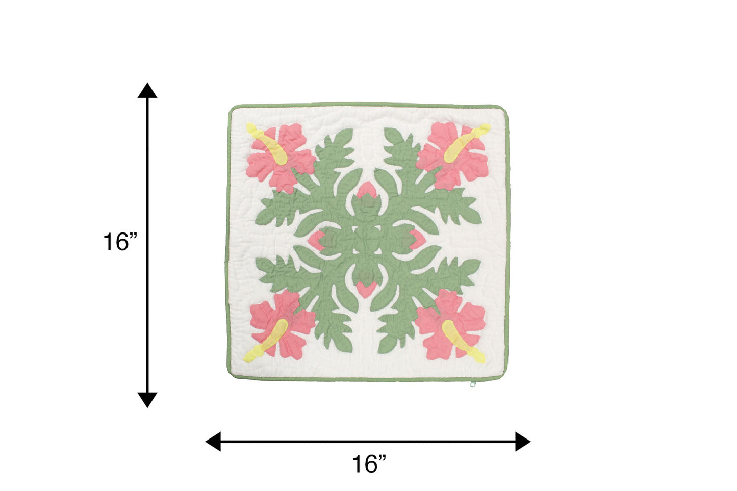 Quilted Pillow Cases 16"- Green/Pink