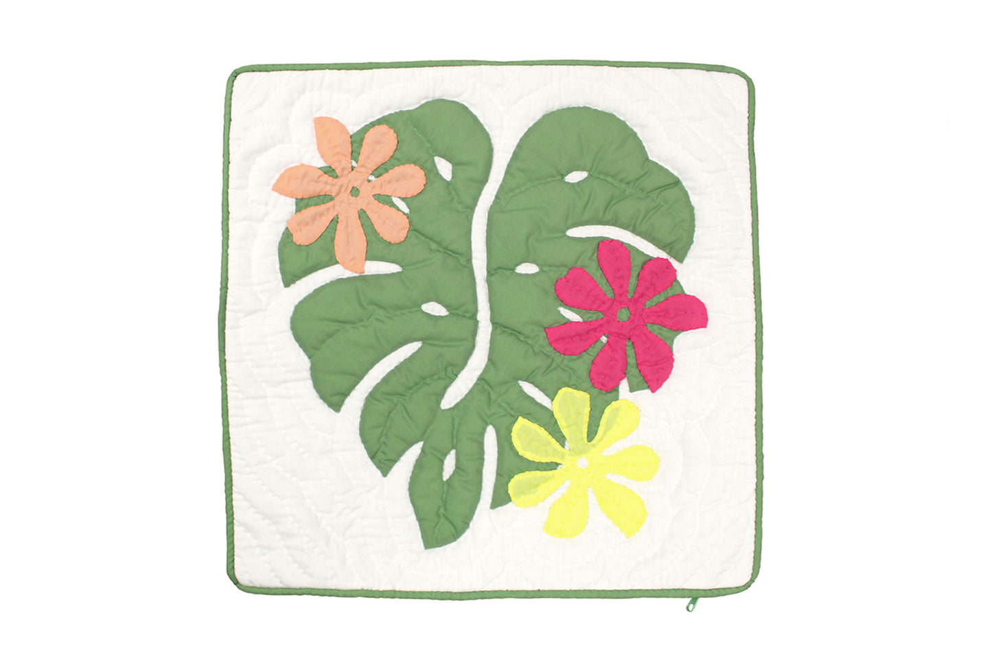 Quilted Pillow Cases 16"- Green/Cream