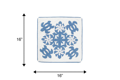 Quilted Pillow Cases 16"- Blue/Cream
