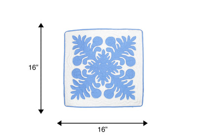 Quilted Pillow Cases 16"- Blue/Cream