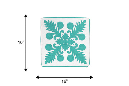 Quilted Pillow Cases 16"- Teal/Cream