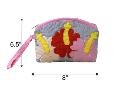 Quilted Wristlet Pouch - Pink/Grey