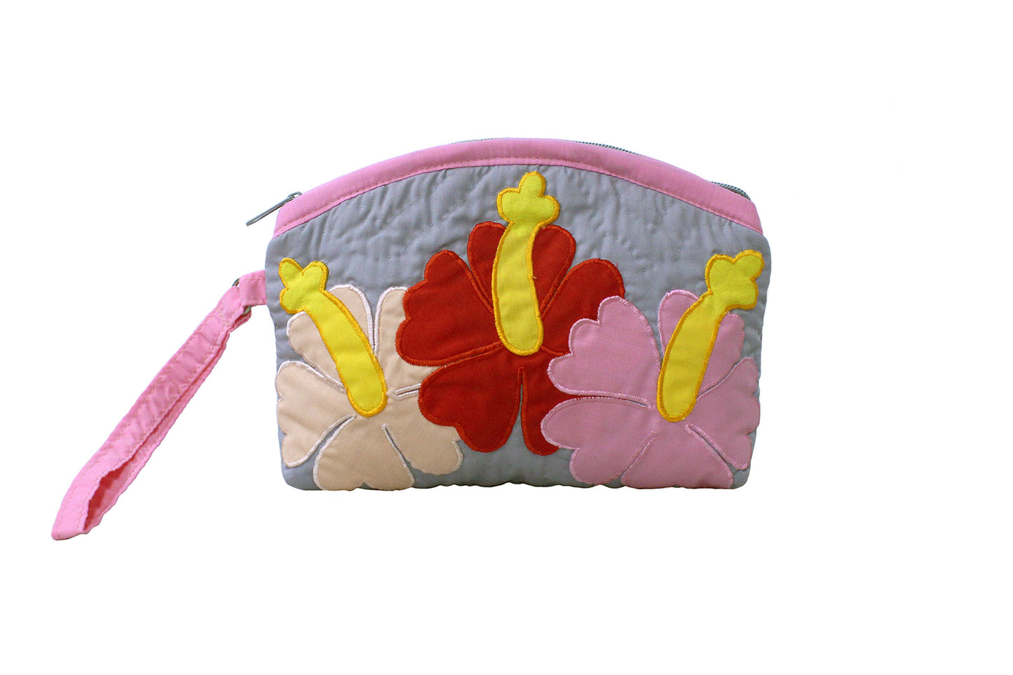 Quilted Wristlet Pouch - Pink/Grey