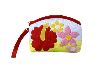 Quilted Wristlet Pouch - Red/Yellow