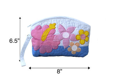 Quilted Wristlet Pouch - White/Blue